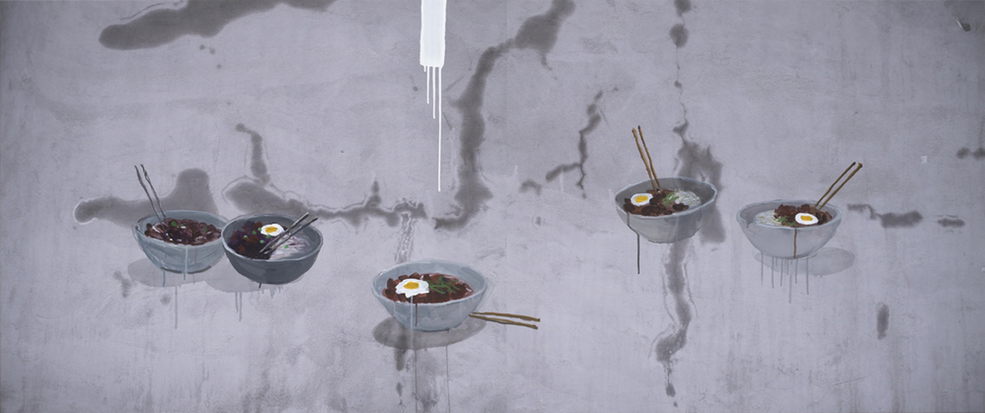 Honggoo Kang, Jajangmyeon, acrylic on photo, 100x240cm, 2015