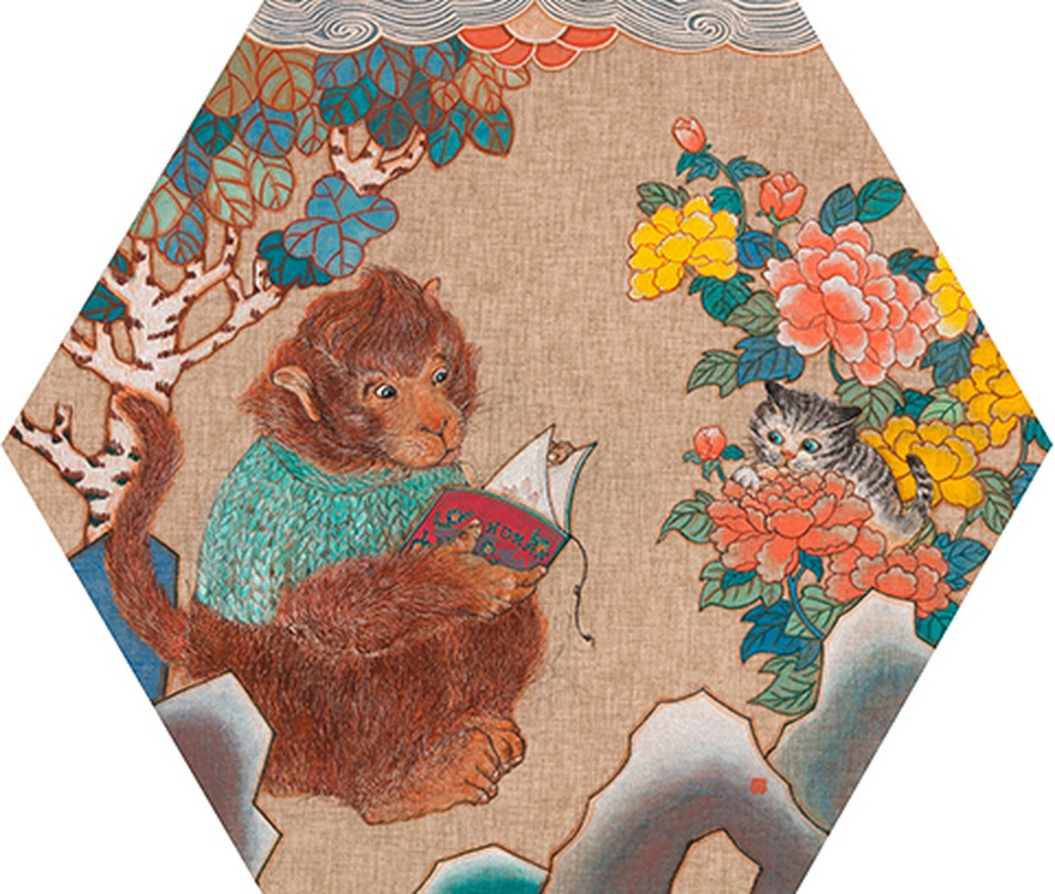 곽수연_Red monkey_69X80cm_삼베에 채색_2016