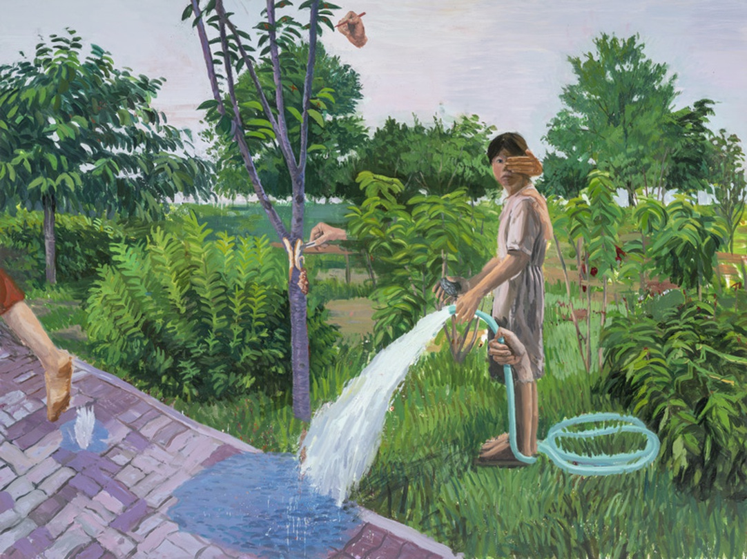 최모민, 새벽 물주기, 면천에 유채, 193x259cm, 2018