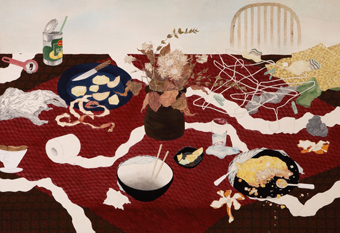 하지 않는 일, 하지 않은 일, 장지에 분채 석분 물감, 112.1×162.2cm, 2015