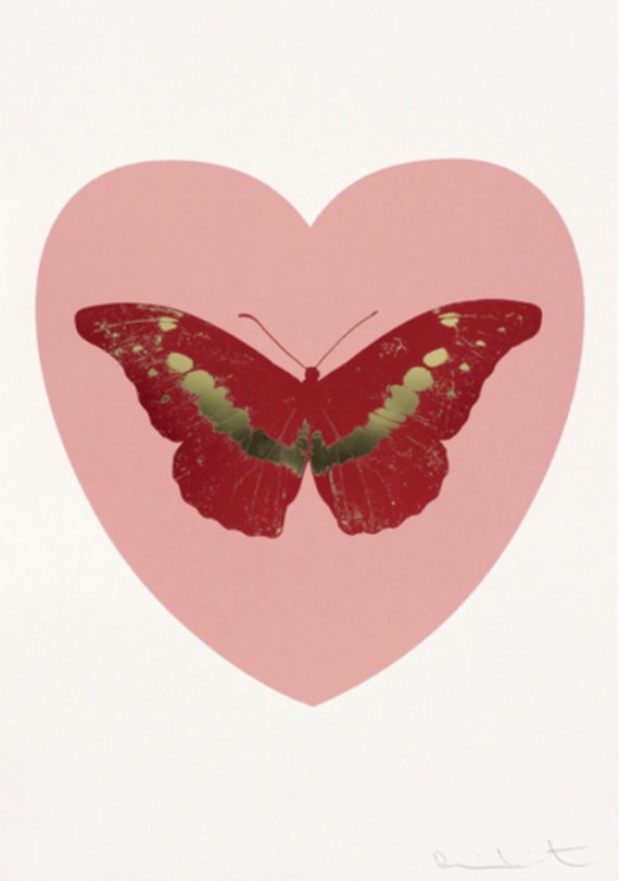 Damien Hirst, 2015, I LOVE YOU pink, poppy, red, cool gold, silkscreen & 2 colour foil block on Somerset Satin, 1000 × 700mm