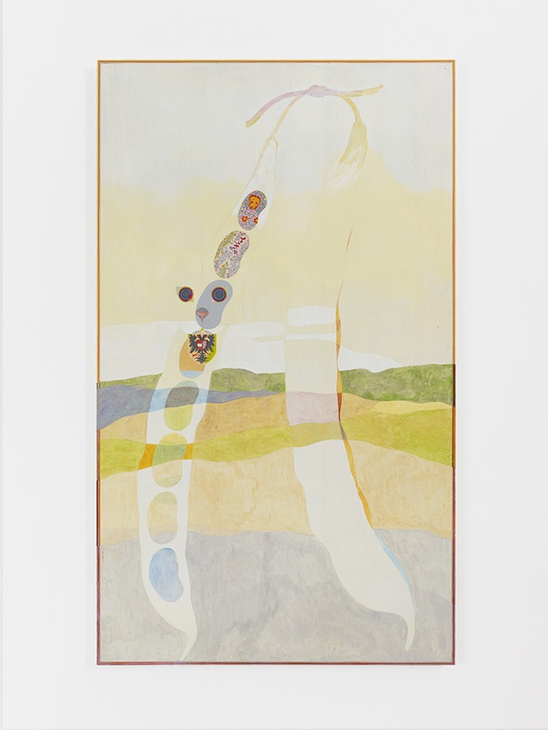 캐스퍼 보스만스,〈Old Beans〉, 2026, Acrylics and silverpoint on oak, 110 x 65 x 3.8 cm © Kasper Bosmans. 사진: Kristien Daem