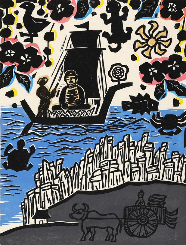 홍선웅_미황사창건설화_목판화_44 x 58 cm_2016