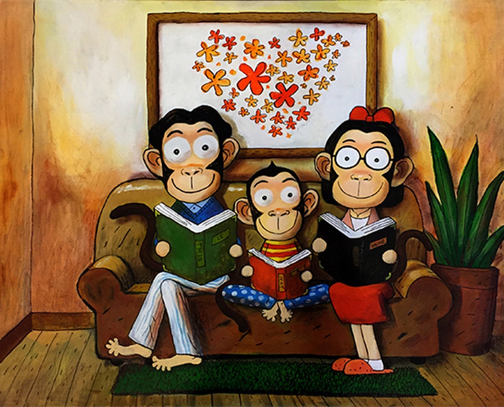 황중환, 만화 386C 가족, 2015. 아크릴, 파스텔, 80x100cm