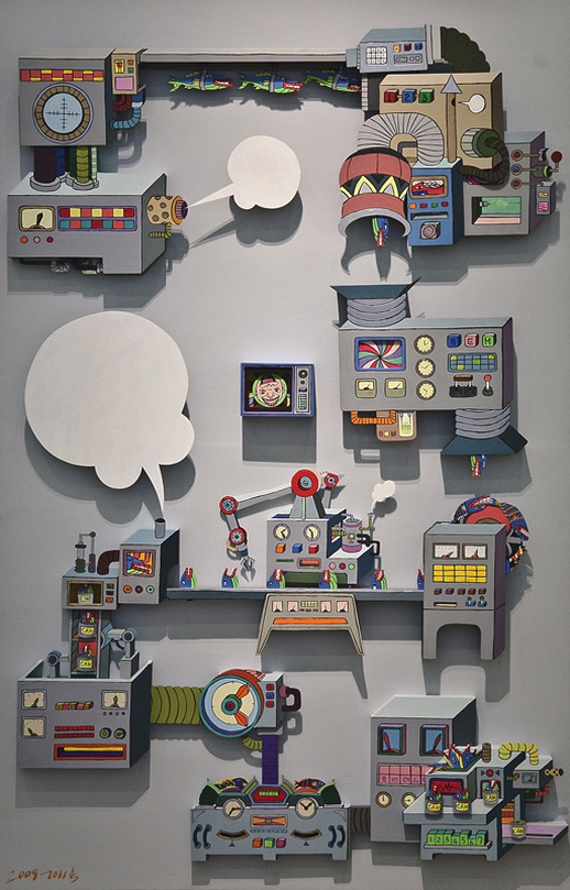 김영호 <공장> 2011 220x142.5x10cm 아크릴물감, 나무, 포멕스, 모터 서울시립미술관 소장