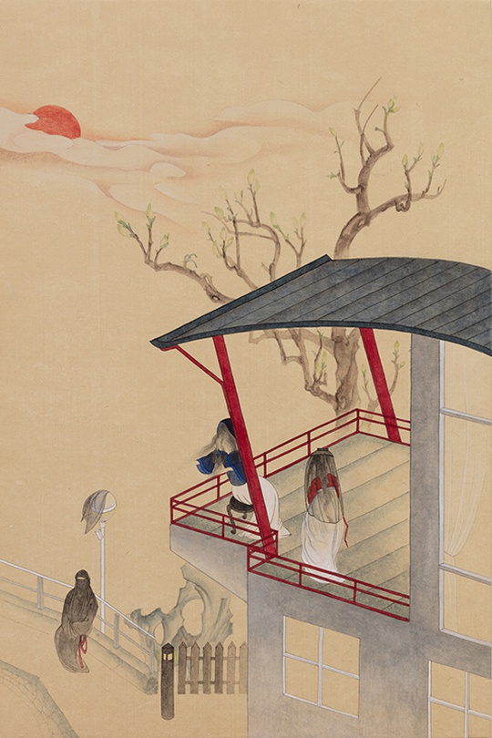 정해나_연회장의 밤 2. 초봄 석양의 테라스, 2020_옻지에 채색_91×60.5㎝