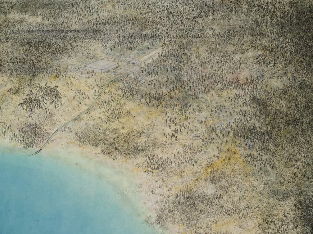 박형진, 푸른 물, 디테일 컷, 장지에 먹, 혼합재료, 130x162cm, 2016