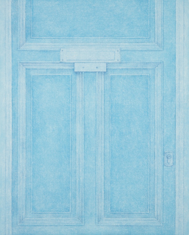 심예원, Untitled (Blue Door)_color on fabric(천에 안료)_162.2x130.3(cm)_2018