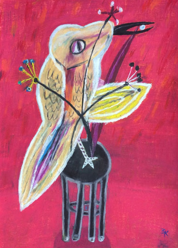 이강욱, 새 , 종이에 오일파스텔 , 37x52cm , 2018