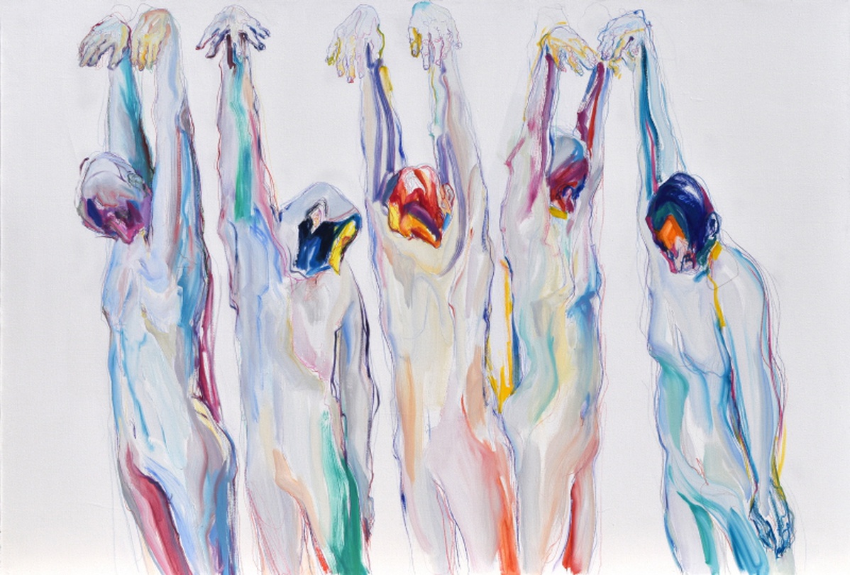 이은우, <매달려진>, 130.3x193.9cm, oil·colored pencil on canvas, 2017