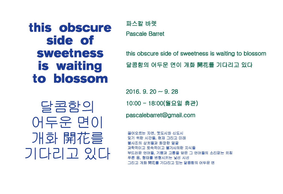 파스칼 바렛 : 달콤함의 어두운 면이 개화 開花를 기다리고 있다 Pascale Barret : this obscure side of sweetness is waiting to blossom