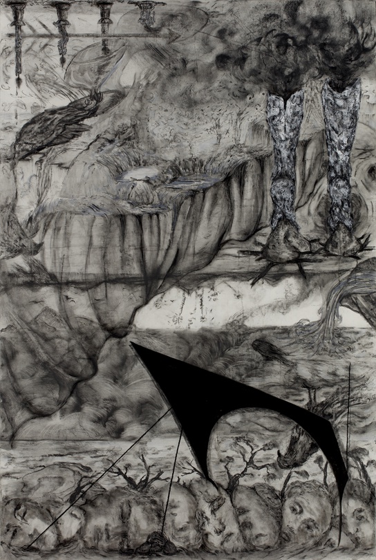 림배지희 날아가는 새는 울지 않는다 2017 한지에 혼합재료 193.9X130cm