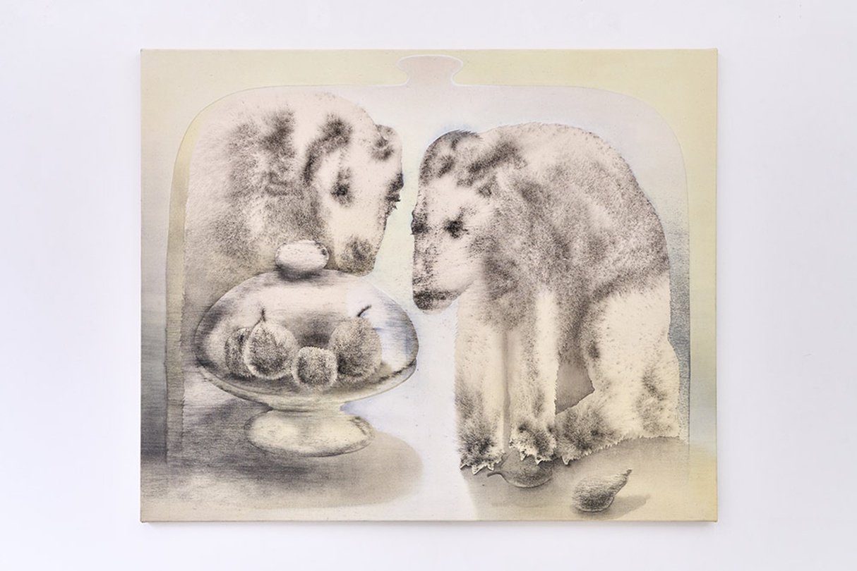 에밀 우르바넥, as i found you resemble me, 2025, graphite, acrylic oil on canvas, 95 x 116 cm