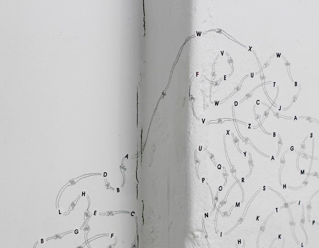 노수인, 손잡기_벽에 연필, 스티커_가변 설치_2017