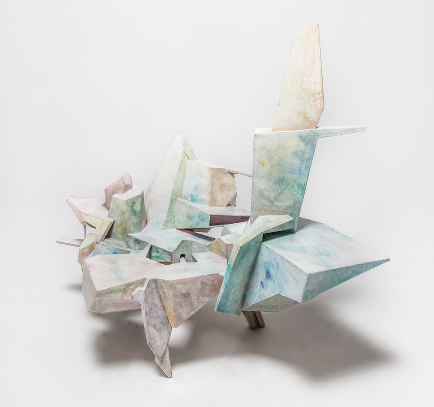 LEE BUL, False Azure in the Windowpane, 2013  Polyurethane panel, cast polyurethane, aluminum rod, and acrylic paint,  27.17 x 26.77 x 19.29