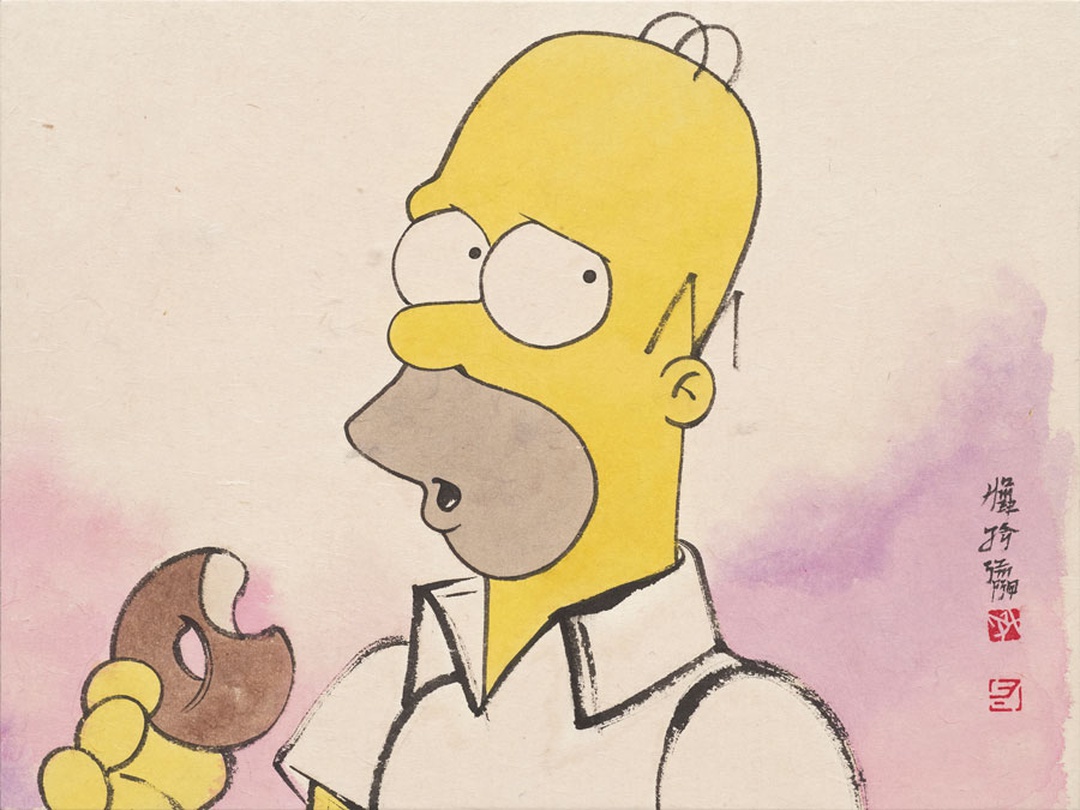 Donghyun Son,   Homer Jay Simpson, 紙本水墨淡彩 Ink and Color on Paper, 38.4×51.2cm, 2018
