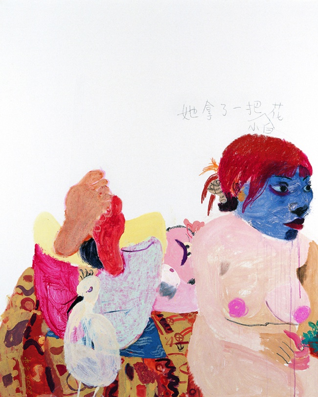 Wang Yuping, She is with Small White Flowers,2006,Oil and acrylic on canvas,150x120cm