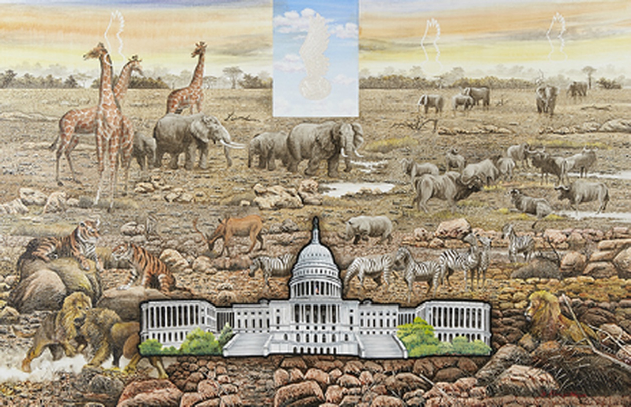 fly-아프리카(의회), 160x250cm, 캔버스에 아크릴릭, 한지, 2015