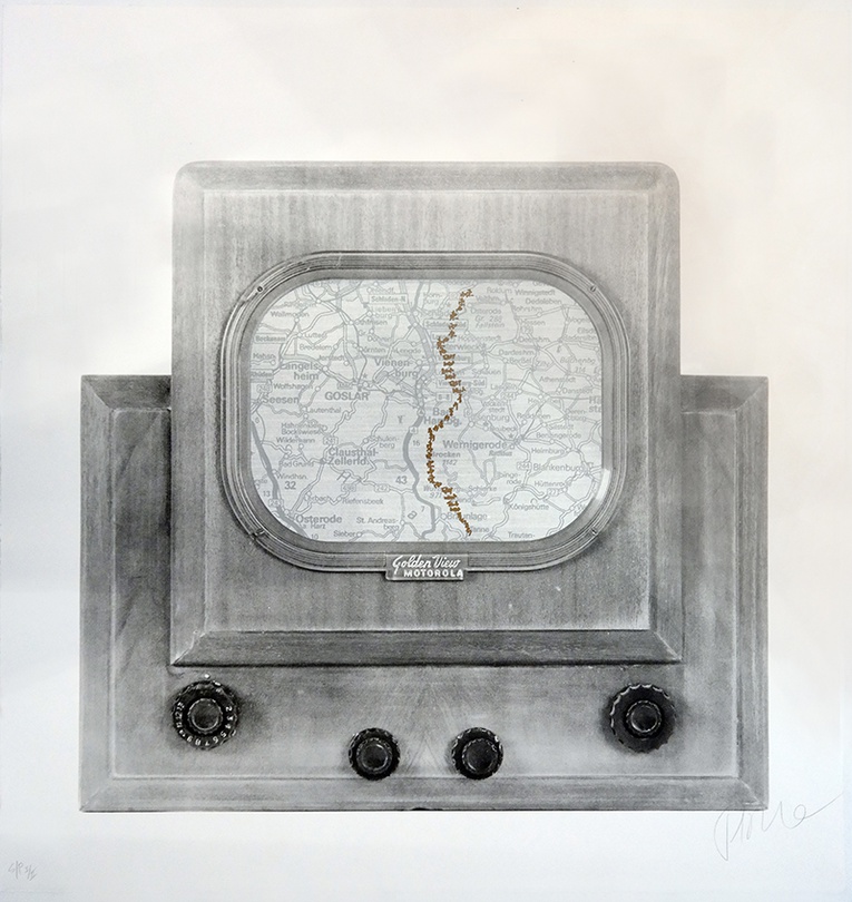 PAIK NAM JUNE, <Golden View>, 1991. Litho and etching on Rives BFK paper, S/P 1/2 framed, 75 x 71cm.