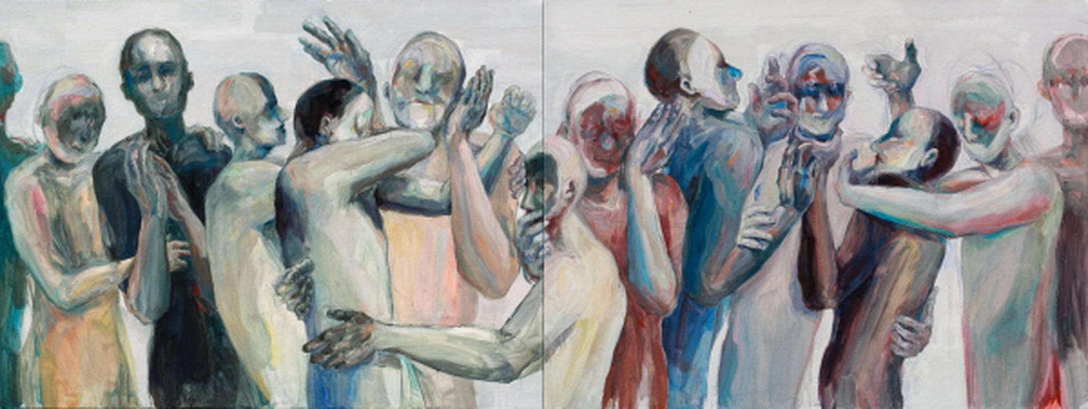 이은우, <엉켜있는>, 91.0x233.6cm, oil on canvas, 2016