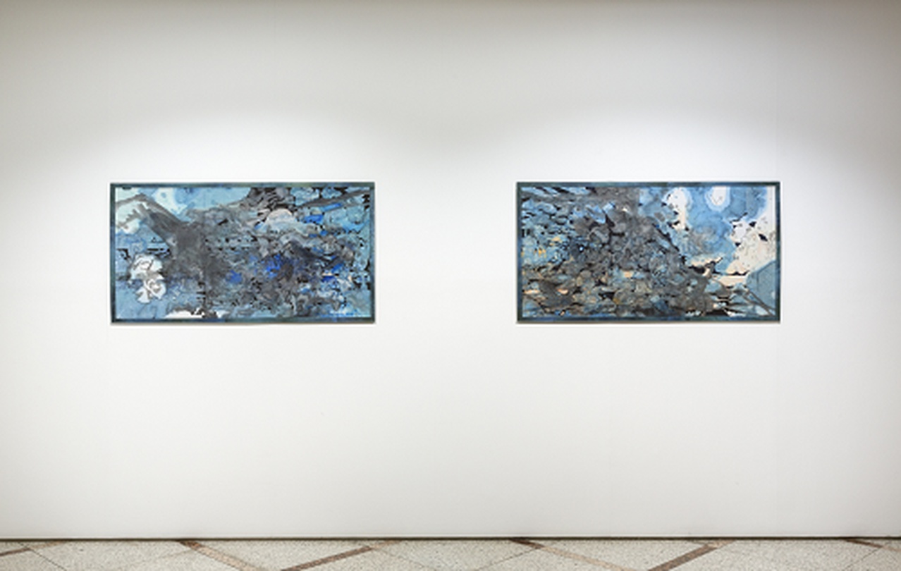 아주 어두운 곳까지 잠겨 볼거니, 2018 화선지에 채색, 2점, 한 점 75 x 142cm