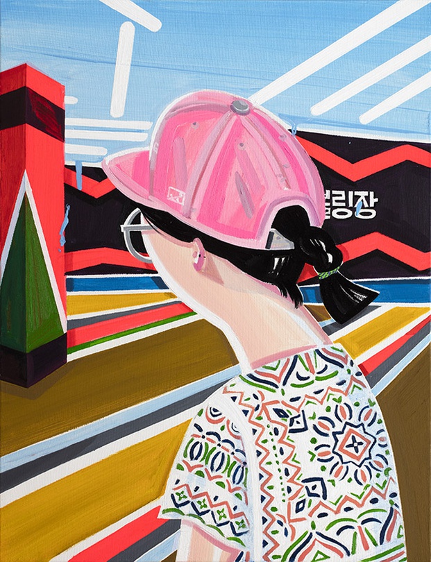 박지혜-볼링장, 53.0x45.5cm, acrylic, oil and on canvas, 2019