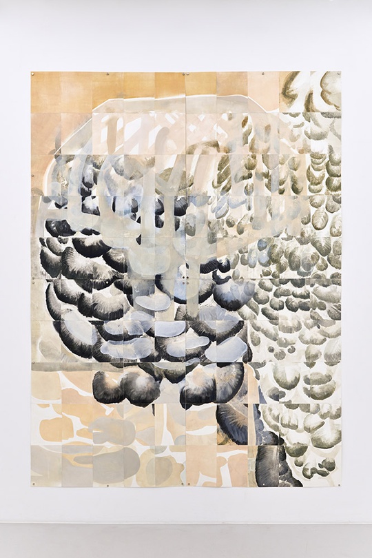 캐서린 존스, Thin Skinned, 2021,monoprint on 100 sheets of Somerset 300gsm velvet paper,  240 x 179 cm, unique