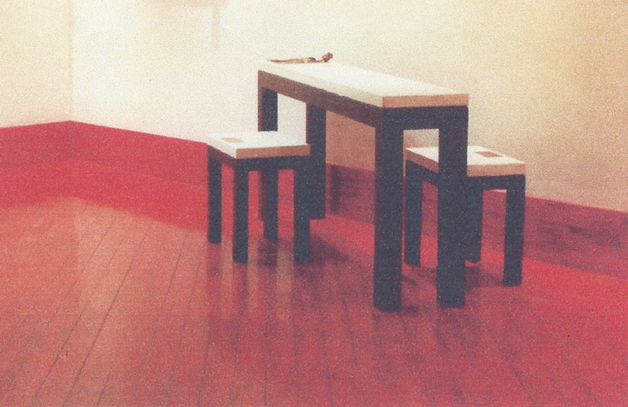 최상용, 때로는 마주하고 싶지 않을 때도 있다, 철, 동, 목재, 혼합재료, 150x30x74cm, 30x40x45cm, 2004