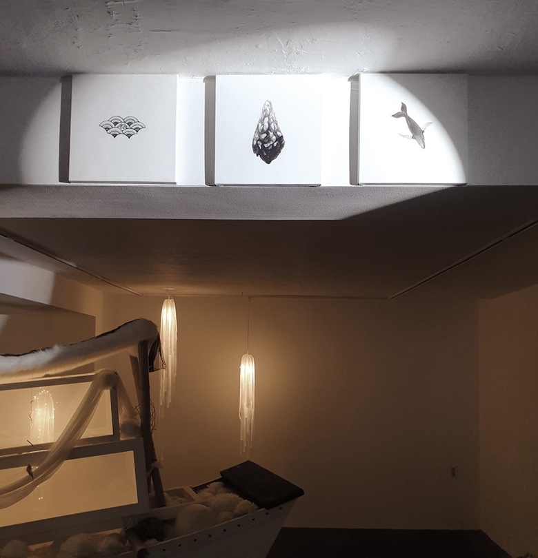 박가연_ drawings_ 캔버스에 과슈, 먹. 총6점 각각 25x25cm_2019