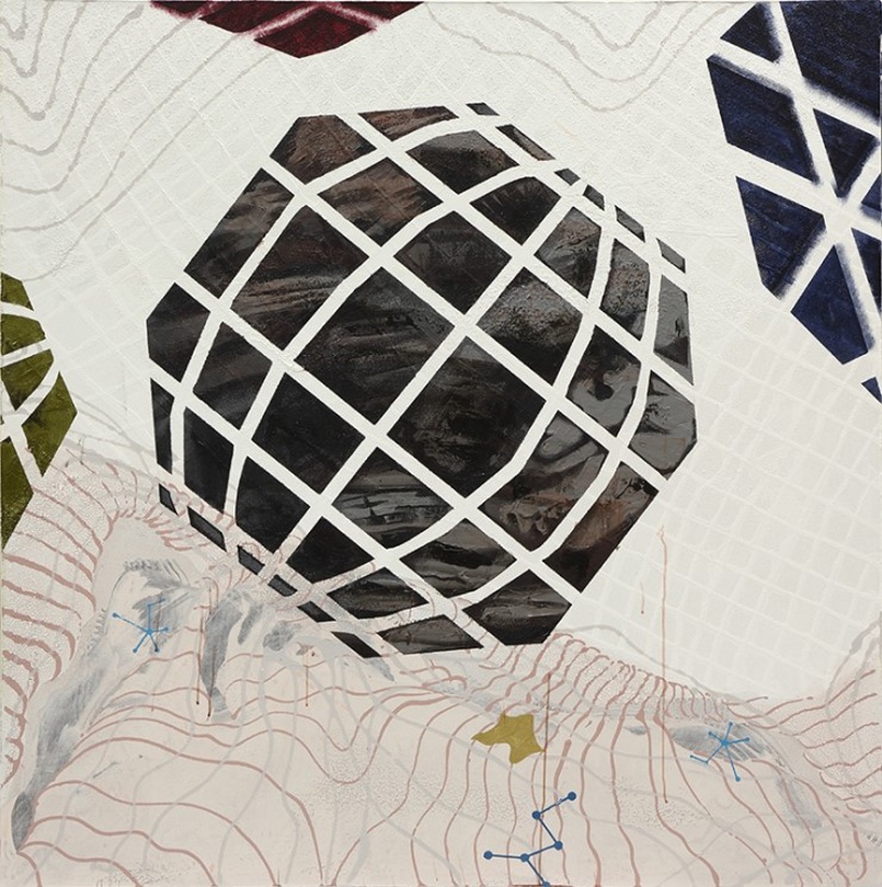 박성환, 이동과 분열 V, pigment, acrylic on canvas, 150 x 150 cm, 2017