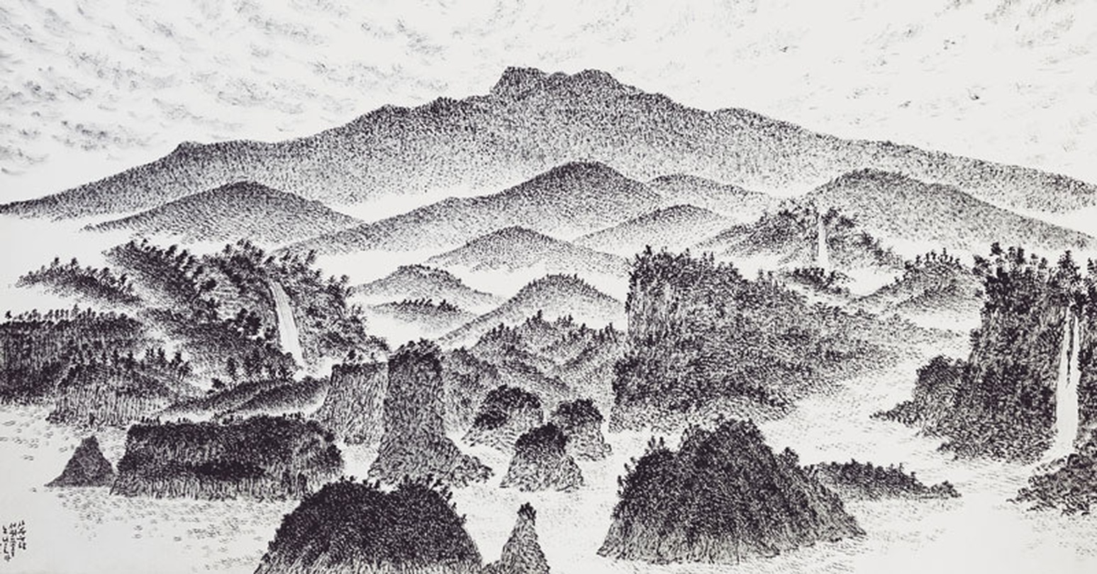 오민수_산수이상ㅡ서귀포_한지에 수묵_144 × 76 cm_2018