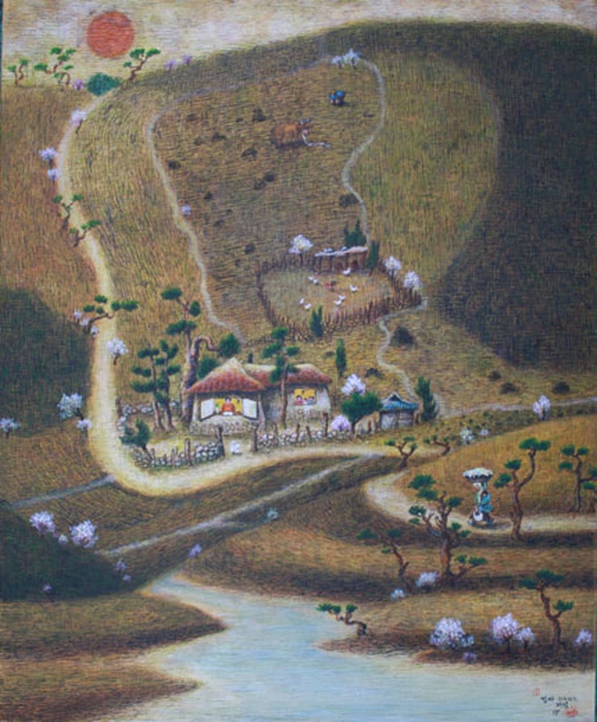 이광택, 엄마 기다리는 저녁 , 캔버스, 혼합재료, 65x53cm , 2017