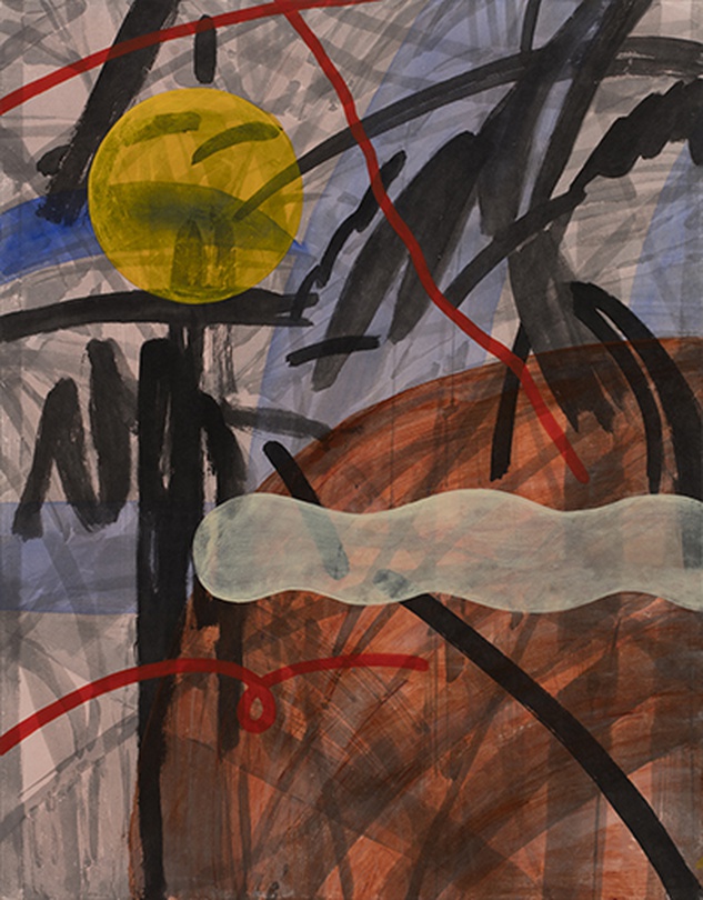 강연지, 빨간 선과 이외의 것들1_장지에 혼합재료_116.8 x 91.0cm_2018