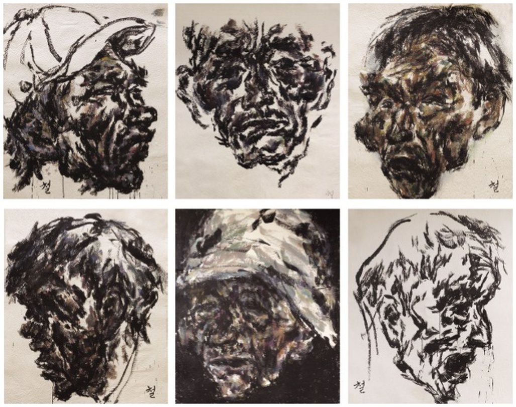 Face, 1997, 한지위에 먹, 162x130cm(33ea중 일부), 권순철