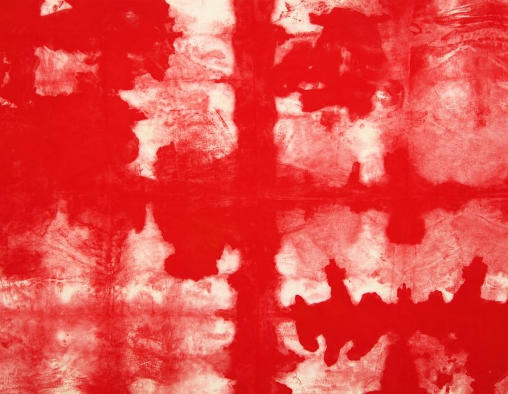 1100, 2016. A total of 1100ml of paint made from pigment safflower oil turpentine etc on linen, 112x145cm